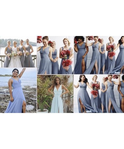 Women's Deep V Neck Bridesmaid Dresses with Slit 2023 Chiffon Pleats A Line Formal Party Dresses with Pockets YJ120 Pink $27....