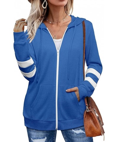 Zip Up Hoodies for Women Striped Hoodie Loose Fit Lightweight Hooded Sweatshirt Coat Long Sleeve Jacket with Pockets Blue $9....