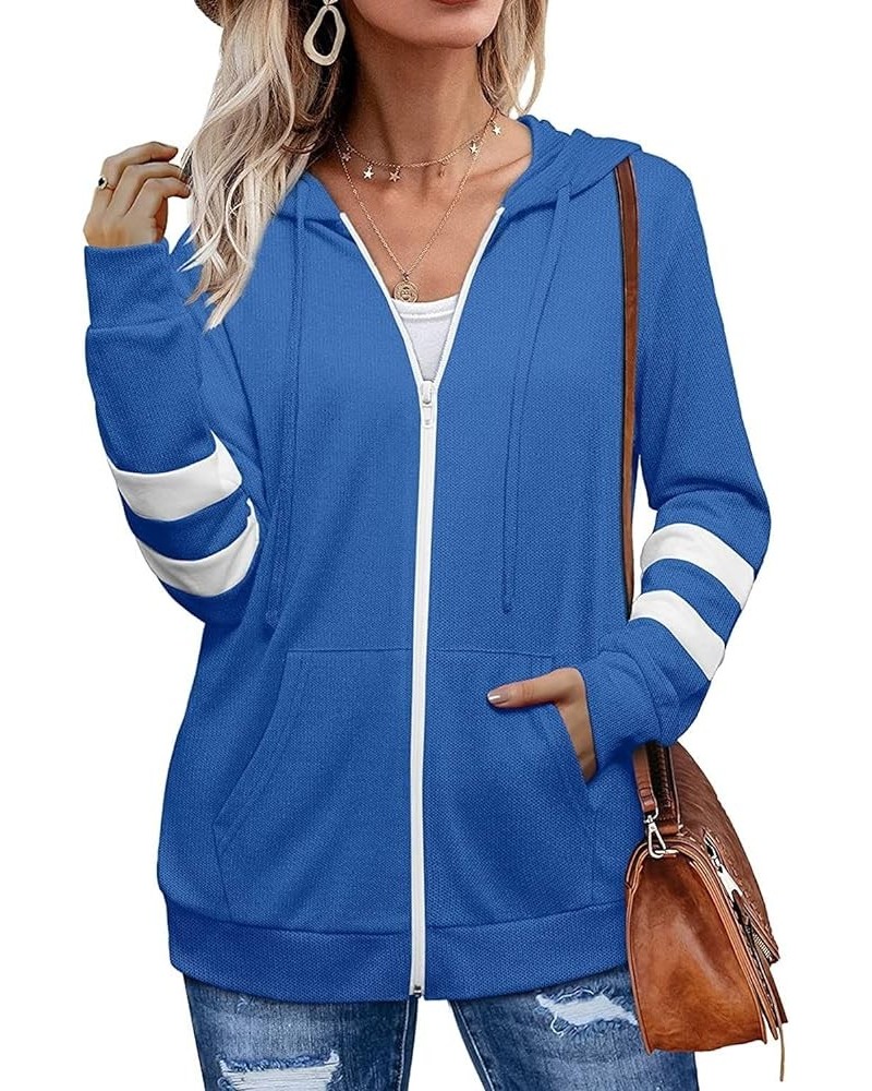 Zip Up Hoodies for Women Striped Hoodie Loose Fit Lightweight Hooded Sweatshirt Coat Long Sleeve Jacket with Pockets Blue $9....