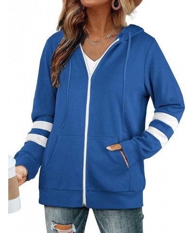 Zip Up Hoodies for Women Striped Hoodie Loose Fit Lightweight Hooded Sweatshirt Coat Long Sleeve Jacket with Pockets Blue $9....