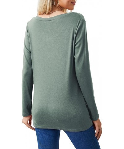 Women's Long Sleeve Tops 2024 Fall Winter Fashion Tunics Casual Front Twist T-Shirt V Neck Tunics Tops Green $12.59 Tops