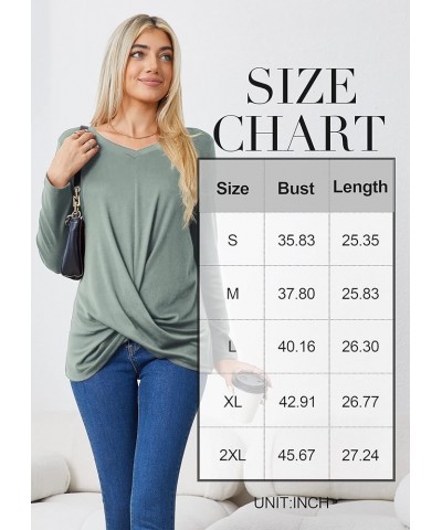 Women's Long Sleeve Tops 2024 Fall Winter Fashion Tunics Casual Front Twist T-Shirt V Neck Tunics Tops Green $12.59 Tops