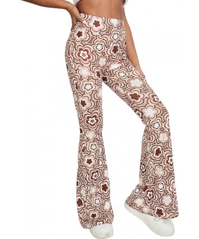 Women's Snakeskin High Waist Casual Flare Bell Bottom Stretch Long Pants Brown Floral $10.79 Leggings