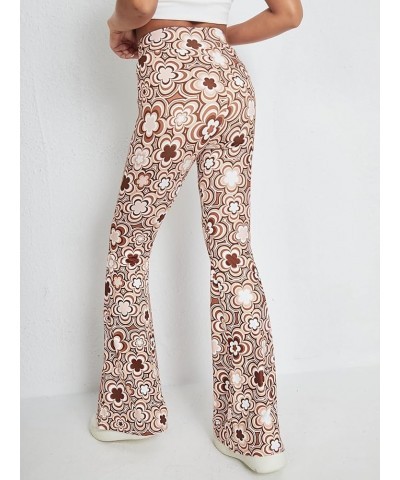 Women's Snakeskin High Waist Casual Flare Bell Bottom Stretch Long Pants Brown Floral $10.79 Leggings