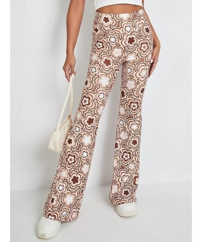 Women's Snakeskin High Waist Casual Flare Bell Bottom Stretch Long Pants Brown Floral $10.79 Leggings