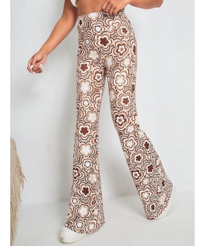 Women's Snakeskin High Waist Casual Flare Bell Bottom Stretch Long Pants Brown Floral $10.79 Leggings