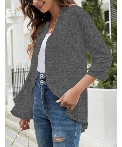 Women Cardigan 3/4 Sleeves Open Front Lightweight Cardigan Draped Ruffles Knit Cardigan Dark Gray $19.17 Sweaters