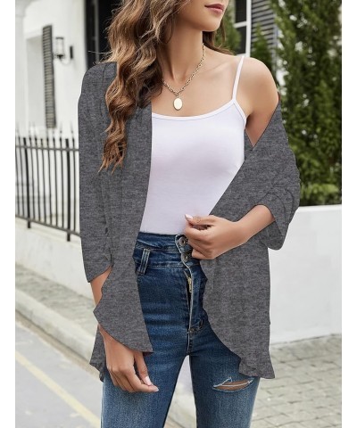 Women Cardigan 3/4 Sleeves Open Front Lightweight Cardigan Draped Ruffles Knit Cardigan Dark Gray $19.17 Sweaters