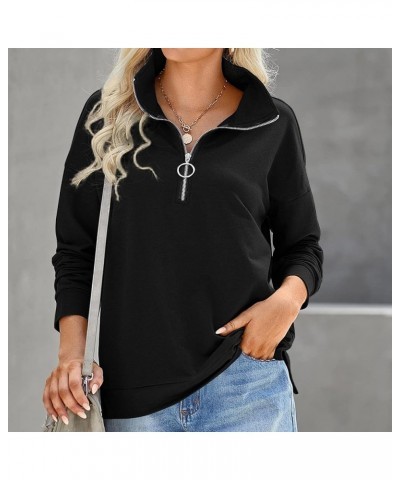 Women Solid Basic Pullover Tops Fall Fashion Quarter Zip Sweatshirts Loose Long Sleeve Pullovers Comfy Daily Tops 1-black $9....