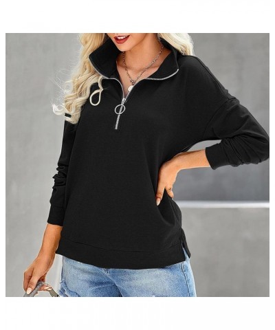 Women Solid Basic Pullover Tops Fall Fashion Quarter Zip Sweatshirts Loose Long Sleeve Pullovers Comfy Daily Tops 1-black $9....