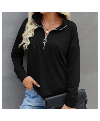 Women Solid Basic Pullover Tops Fall Fashion Quarter Zip Sweatshirts Loose Long Sleeve Pullovers Comfy Daily Tops 1-black $9....