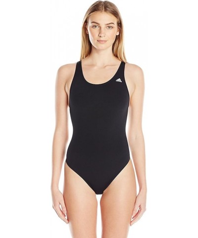 Women's Solid V-Back One Piece Swimsuit Black $27.55 Swimsuits