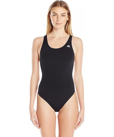 Women's Solid V-Back One Piece Swimsuit Black $27.55 Swimsuits