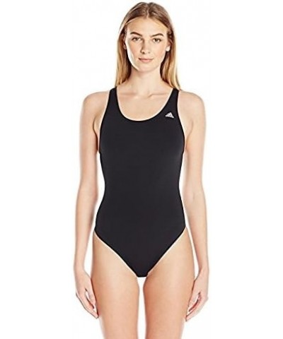 Women's Solid V-Back One Piece Swimsuit Black $27.55 Swimsuits