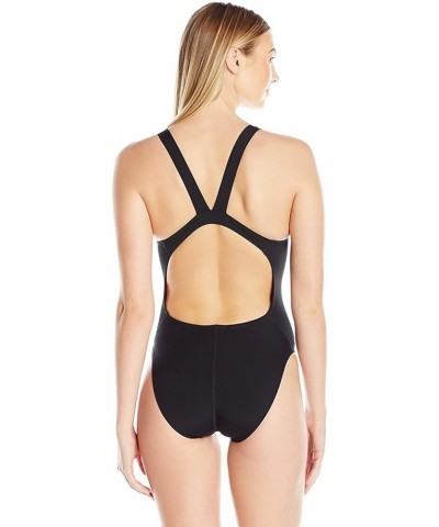 Women's Solid V-Back One Piece Swimsuit Black $27.55 Swimsuits