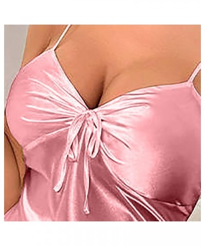 Women Slip Satin Nightgown V-neck Chemise Soft Sexy Teddy Lingerie Lace Cutout Gauze Underwear Pajamas D-pink $3.62 Sleep & L...