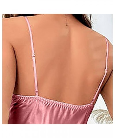 Women Slip Satin Nightgown V-neck Chemise Soft Sexy Teddy Lingerie Lace Cutout Gauze Underwear Pajamas D-pink $3.62 Sleep & L...