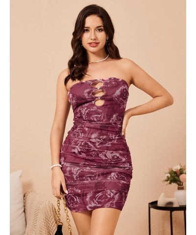 Women's Tie Dye Cut Out Sleeveless Mini Tube Dress Ruched Strapless Short Pencil Dresses Red $8.54 Dresses