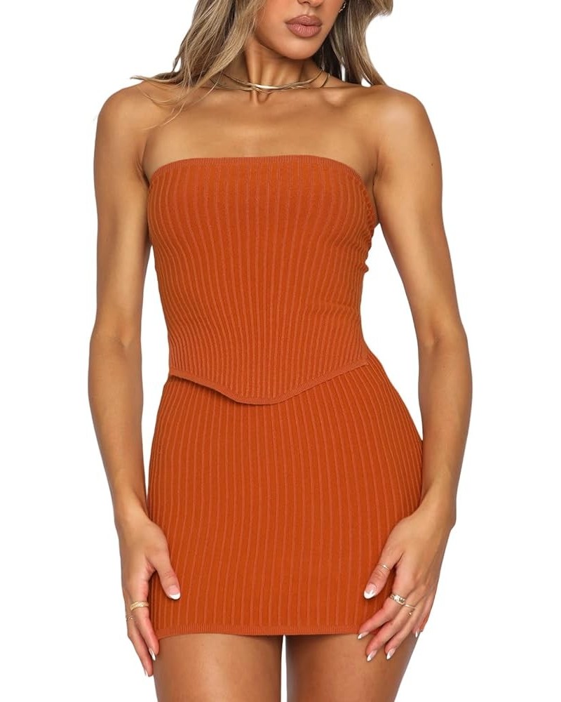 Women's Y2k Two Piece Sexy Mini Skirt Set Strapless Tube Top Bodycon Crop Tops Low Waist Skirt Clubwear Streetwear Ac-orange ...