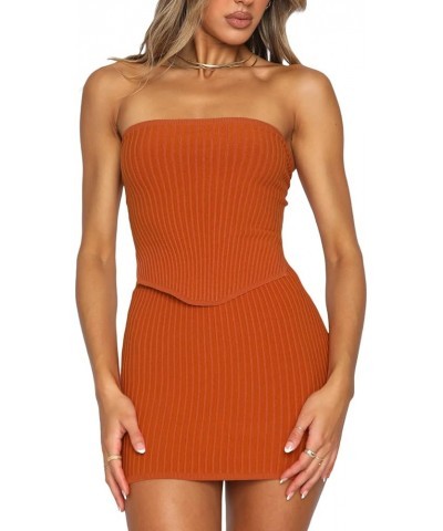 Women's Y2k Two Piece Sexy Mini Skirt Set Strapless Tube Top Bodycon Crop Tops Low Waist Skirt Clubwear Streetwear Ac-orange ...