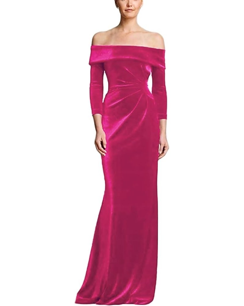 Women's Velvet Long Sleeve Bridesmaid Dresses Prom Dress Formal Evening Party Gown Wedding Guest Dress W047 Fuchsia $25.15 Dr...