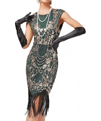 Women's 1920s Sequins Flapper Gatsby Cocktail Dress with 20s Headband Accessories Set Style Cocktail Gold Green $30.90 Others