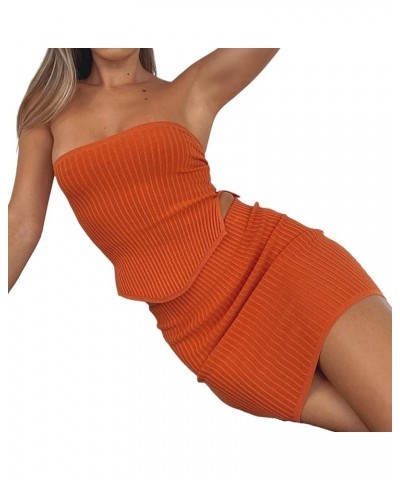 Women's Y2k Two Piece Sexy Mini Skirt Set Strapless Tube Top Bodycon Crop Tops Low Waist Skirt Clubwear Streetwear Ac-orange ...