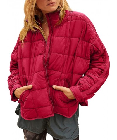 Women's Oversized Lightweight Down Coat Long Sleeve Zip Packable Short Puffer Jackets Red $35.90 Jackets