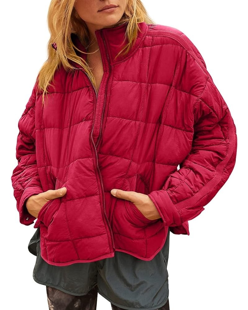 Women's Oversized Lightweight Down Coat Long Sleeve Zip Packable Short Puffer Jackets Red $35.90 Jackets