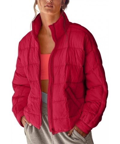 Women's Oversized Lightweight Down Coat Long Sleeve Zip Packable Short Puffer Jackets Red $35.90 Jackets