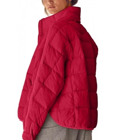 Women's Oversized Lightweight Down Coat Long Sleeve Zip Packable Short Puffer Jackets Red $35.90 Jackets