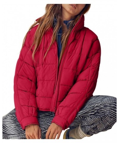 Women's Oversized Lightweight Down Coat Long Sleeve Zip Packable Short Puffer Jackets Red $35.90 Jackets