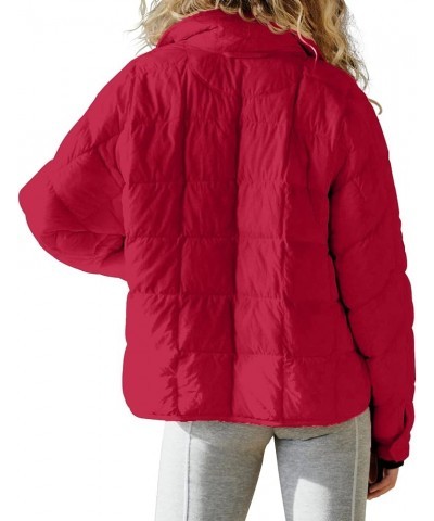 Women's Oversized Lightweight Down Coat Long Sleeve Zip Packable Short Puffer Jackets Red $35.90 Jackets