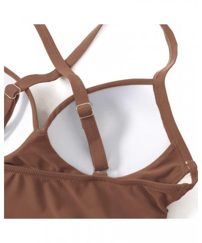 Women Cutout One Piece Swimsuit Tummy Control Cross Back Bathing Suit 1 Brown $15.40 Swimsuits