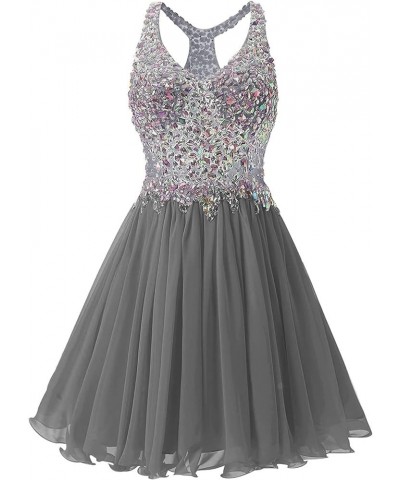 Women's V Neck Beaded Chiffon Homecoming Dress Short Prom Gown 2023 Cocktail Party Dress Grey $34.50 Dresses