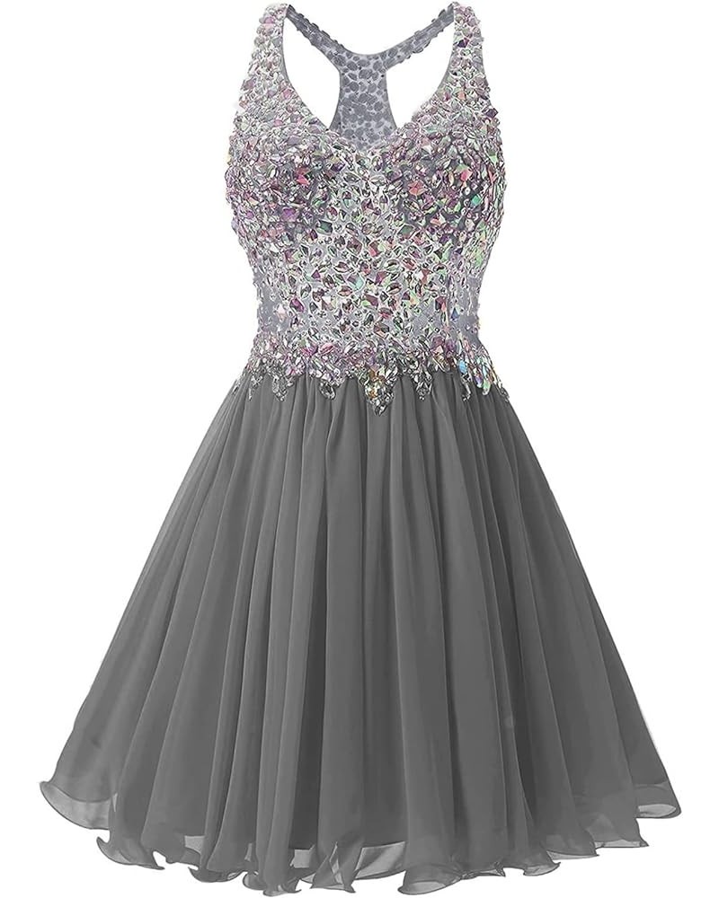 Women's V Neck Beaded Chiffon Homecoming Dress Short Prom Gown 2023 Cocktail Party Dress Grey $34.50 Dresses