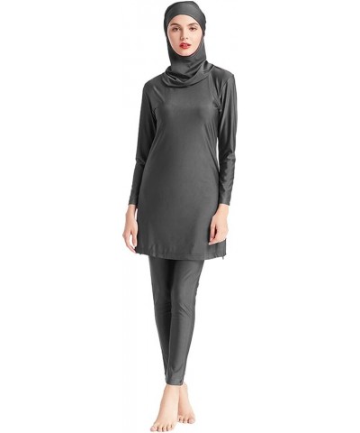 Muslim Swimwear for Women Modest Full Cover Swimsuit Long Sleeve Hijab Burkini Grey $21.60 Swimsuits