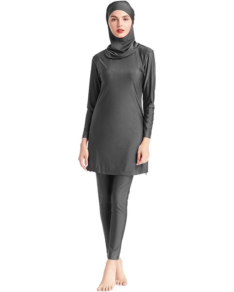 Muslim Swimwear for Women Modest Full Cover Swimsuit Long Sleeve Hijab Burkini Grey $21.60 Swimsuits