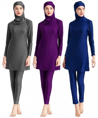 Muslim Swimwear for Women Modest Full Cover Swimsuit Long Sleeve Hijab Burkini Grey $21.60 Swimsuits