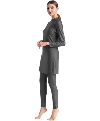 Muslim Swimwear for Women Modest Full Cover Swimsuit Long Sleeve Hijab Burkini Grey $21.60 Swimsuits