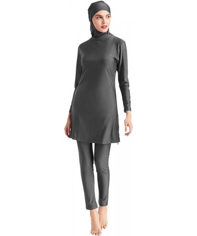 Muslim Swimwear for Women Modest Full Cover Swimsuit Long Sleeve Hijab Burkini Grey $21.60 Swimsuits