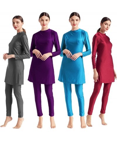 Muslim Swimwear for Women Modest Full Cover Swimsuit Long Sleeve Hijab Burkini Grey $21.60 Swimsuits