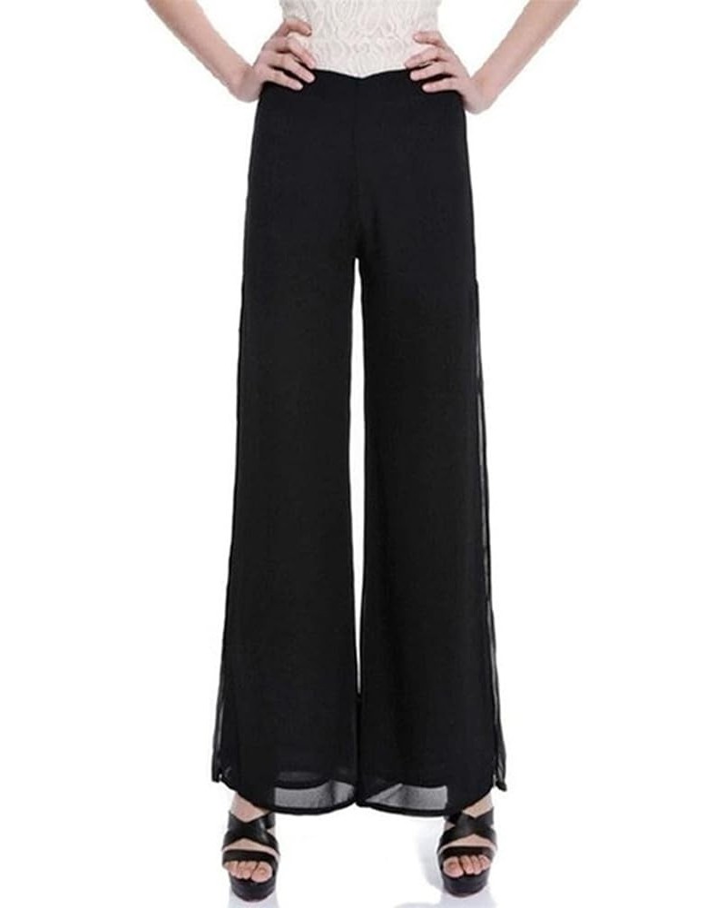 Women's Wide Leg Chiffon Dress Pant High Waist Flared Palazzo Flowy Layered Boho Long Trousers Black $16.32 Pants