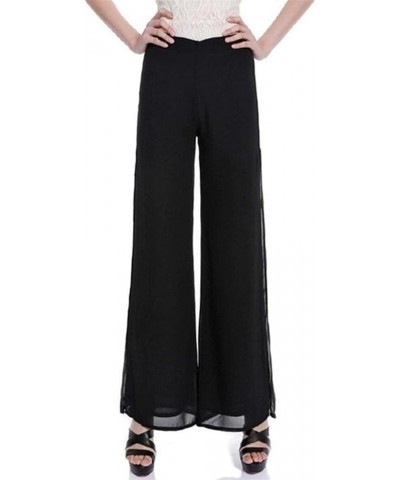 Women's Wide Leg Chiffon Dress Pant High Waist Flared Palazzo Flowy Layered Boho Long Trousers Black $16.32 Pants