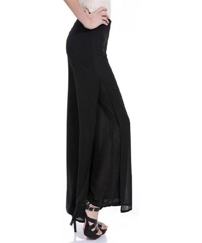 Women's Wide Leg Chiffon Dress Pant High Waist Flared Palazzo Flowy Layered Boho Long Trousers Black $16.32 Pants