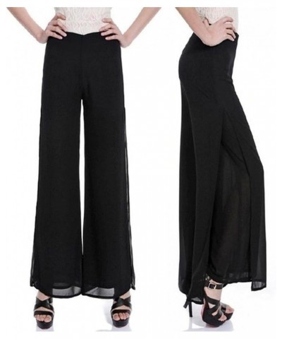 Women's Wide Leg Chiffon Dress Pant High Waist Flared Palazzo Flowy Layered Boho Long Trousers Black $16.32 Pants