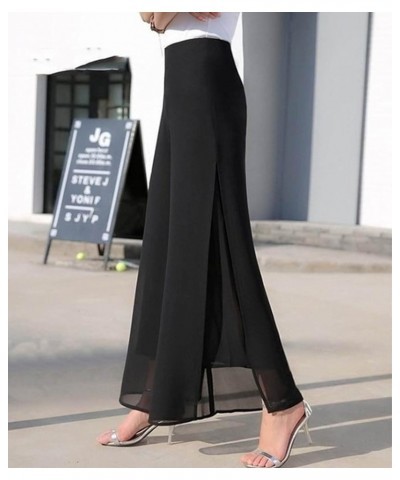 Women's Wide Leg Chiffon Dress Pant High Waist Flared Palazzo Flowy Layered Boho Long Trousers Black $16.32 Pants