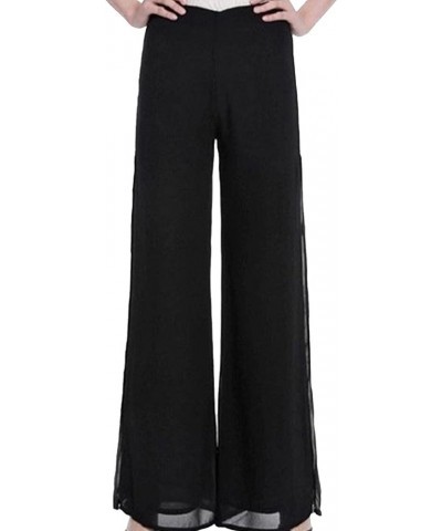 Women's Wide Leg Chiffon Dress Pant High Waist Flared Palazzo Flowy Layered Boho Long Trousers Black $16.32 Pants