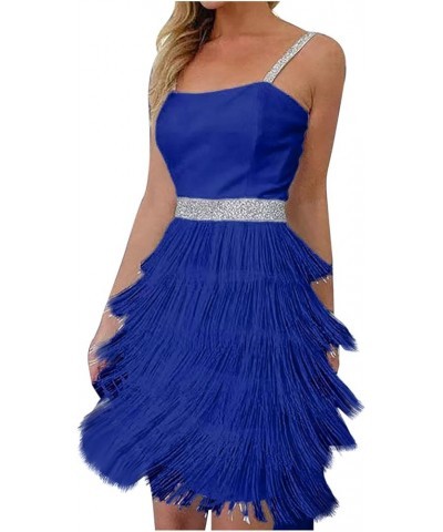 Cocktail Dresses for Women Sexy Deep V-Neck All-Over Fringe Spaghetti Straps Dress Sequins Feather Prom Party Dress 6-blue $2...