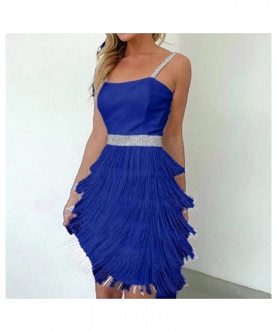 Cocktail Dresses for Women Sexy Deep V-Neck All-Over Fringe Spaghetti Straps Dress Sequins Feather Prom Party Dress 6-blue $2...